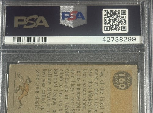 1960 Topps Mickey Mantle Ken Boyer Rival All Stars #160 PSA 5 Centered Nicer