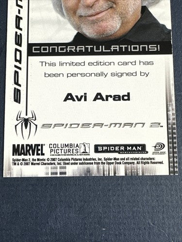 Spider-man  2 Avi Arad Mint auto Upper Deck Certified 2007 card Spider-Man