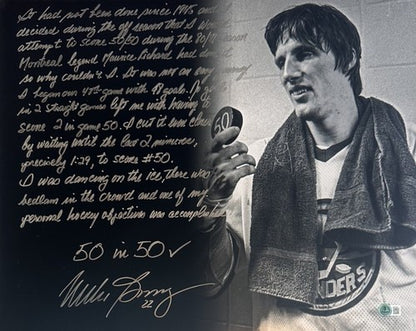 Mike Bossy Signed 16x20 Framed Photo 50 Goals Story Board Auto Islanders BAS COA