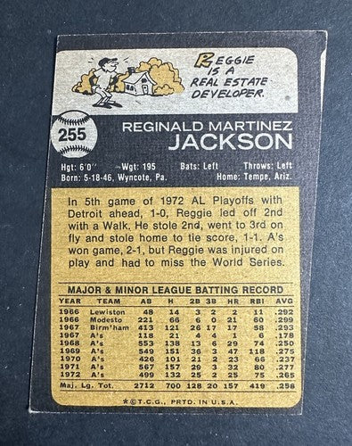 1973 TOPPS # 255 REGGIE JACKSON Crazy Angle Miscut Error Nm Nice Hof