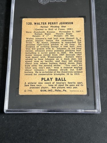 1940 PLAY BALL WALTER JOHNSON # 120 SGC 2.5 GOOD + Looks Nicer SENATORS Hof