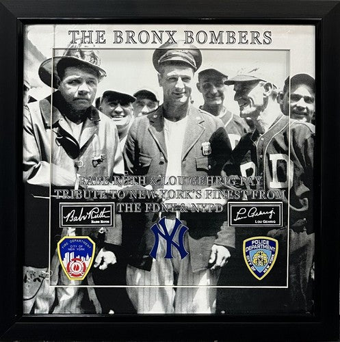 The Bronx Bombers NYPD FDNY Babe Ruth Lou Gehrig 3D Framed Photo NY Yankees Auto