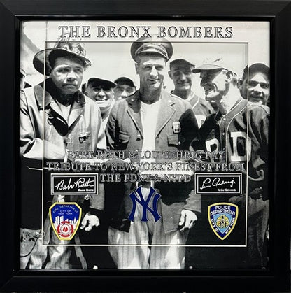 The Bronx Bombers NYPD FDNY Babe Ruth Lou Gehrig 3D Framed Photo NY Yankees Auto
