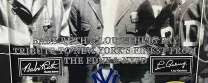 The Bronx Bombers NYPD FDNY Babe Ruth Lou Gehrig 3D Framed Photo NY Yankees Auto
