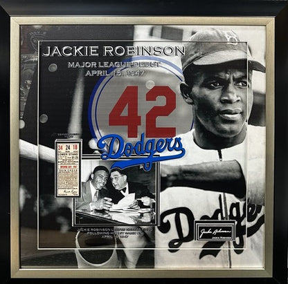 Jackie Robinson 3D Framed Photo Brooklyn Dodgers MLB Debut Ticket Facsimile Auto