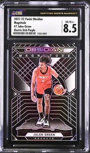 2021 Panini Obsidian Magnitude Jalen Green Rookie Purple Etch CSG 8.5 Mint /75