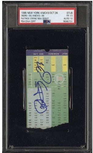 1985 PATRICK EWING SIGNED NBA DEBUT TICKET STUB 10/26/85 KNICKS Hof PSA 10 Auto