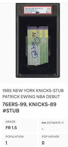 1985 PATRICK EWING SIGNED NBA DEBUT TICKET STUB 10/26/85 KNICKS Hof PSA 10 Auto