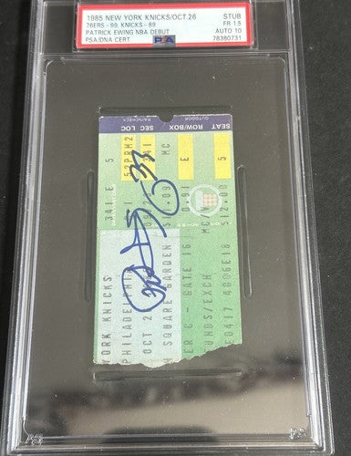1985 PATRICK EWING SIGNED NBA DEBUT TICKET STUB 10/26/85 KNICKS Hof PSA 10 Auto