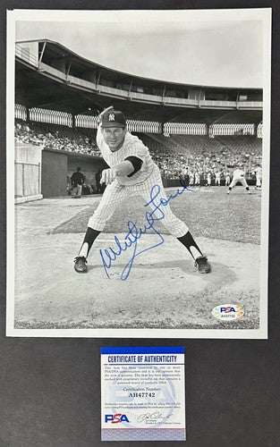 Whitey Ford Signed 8x10 Black + White Photo NY Yankees Autograph PSA COA HOF