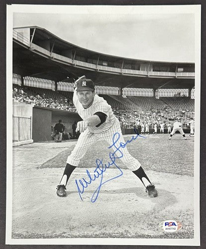 Whitey Ford Signed 8x10 Black + White Photo NY Yankees Autograph PSA COA HOF