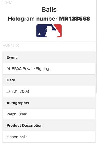 Ralph Kiner Signed Official MLB Baseball HOF '75 Auto MLB COA Pirates