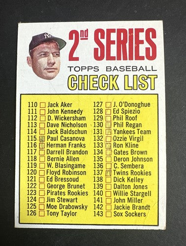 1967 Topps 2nd Series Checklist #103 Mickey Mantle Yankees Ex
