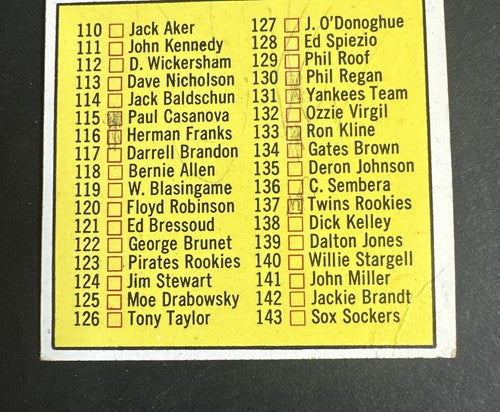 1967 Topps 2nd Series Checklist #103 Mickey Mantle Yankees Ex