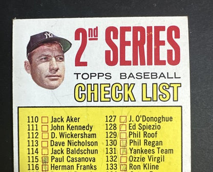 1967 Topps 2nd Series Checklist #103 Mickey Mantle Yankees Ex