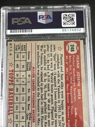 1952 Topps #248 Original Spec Shea New York Yankees Psa 10 Gem Mint Auto