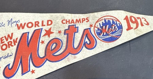 Vintage 1973 NY Mets World Series Champs Roster Phantom Pennant Willie Mays Rare