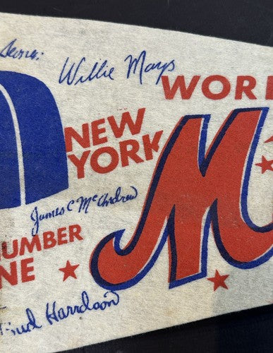 Vintage 1973 NY Mets World Series Champs Roster Phantom Pennant Willie Mays Rare