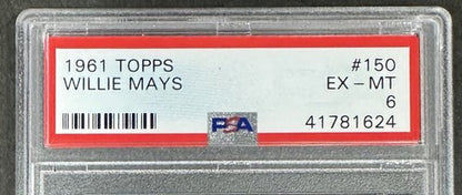1961 Topps #150 Willie Mays Card PSA 6 Ex - Mint Centered Sharp Beauty Hof
