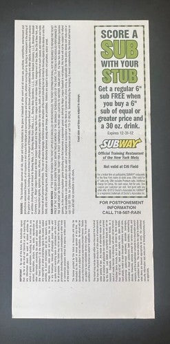 Johan Santana 1st Ever Ny Mets No Hitter Full Ticket 6/1/12 Nice Original