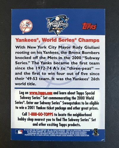 2000 Topps Ny Yankees Win Subway series #4 SSP RARE INSERT Refractor /1000