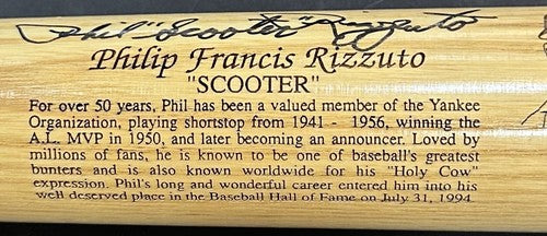 Phil Rizzuto Signed Where It All Began Bat LE NY Yankees Scooter Auto COA HOF