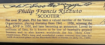 Phil Rizzuto Signed Where It All Began Bat LE NY Yankees Scooter Auto COA HOF