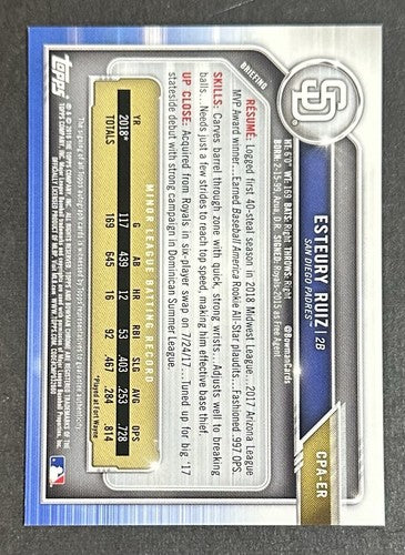 2018 Bowman Chrome 1st Esteury Ruiz Mint Auto Rookie Card RC /250 Purple A’s