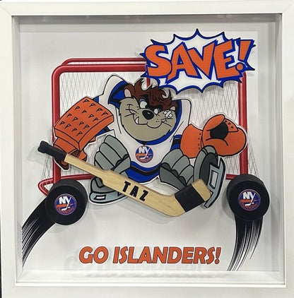 Taz Tasmanian Devil Looney Tunes NY Islanders Framed 3D Pucks & Stick Photo Art