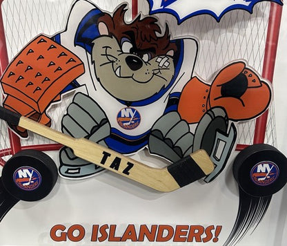 Taz Tasmanian Devil Looney Tunes NY Islanders Framed 3D Pucks & Stick Photo Art
