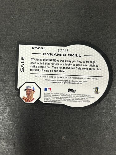 Chris Sale 2013 Topps Chrome Dynamic Skill Die-Cut Auto 2/25 Braves White Sox NM