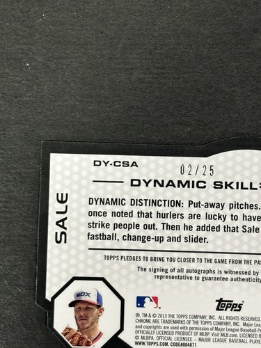 Chris Sale 2013 Topps Chrome Dynamic Skill Die-Cut Auto 2/25 Braves White Sox NM