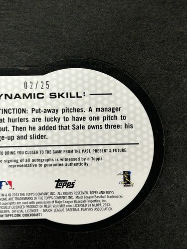 Chris Sale 2013 Topps Chrome Dynamic Skill Die-Cut Auto 2/25 Braves White Sox NM