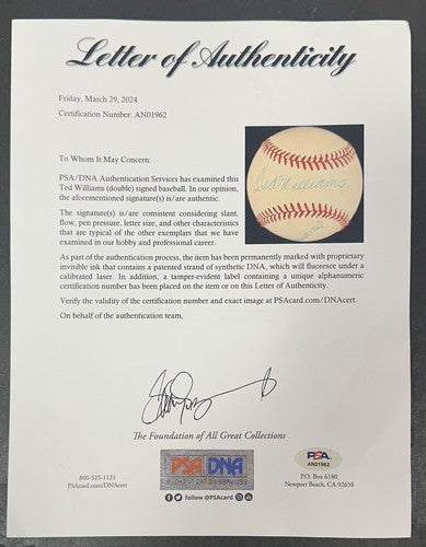 Ted Williams Signed 2x Official AL Baseball Boston Red Sox #9 Auto PSA LOA HOF