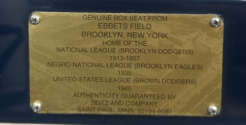 Ebbets Field Original Genuine Box Seat #4 Brooklyn Dodgers Chair Gold Plate COA