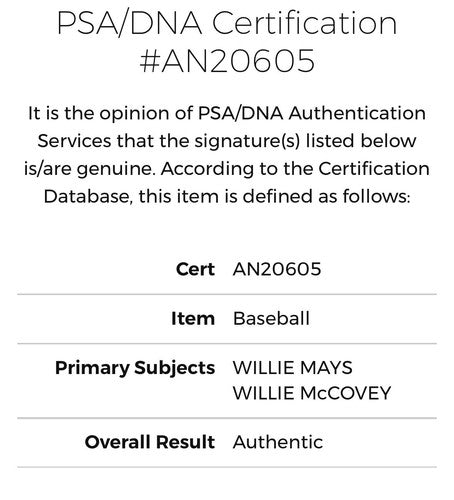 Willie Mays & McCovey Signed Official NL Baseball SF Giants Hof 500 Hr Auto PSA