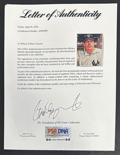 Mickey Mantle Signed 8x10 Framed Photo Ny Yankees Mint Hof Autograph PSA Loa Coa