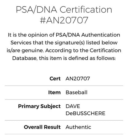 Dave DeBusschere Signed Official NL Baseball White Sox Knicks Auto PSA COA HOF