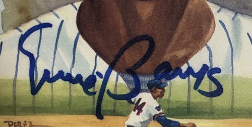 ERNIE BANKS SIGNED PEREZ STEELE Celebration Postcard PSA Coa Mint Auto Cubs HOF