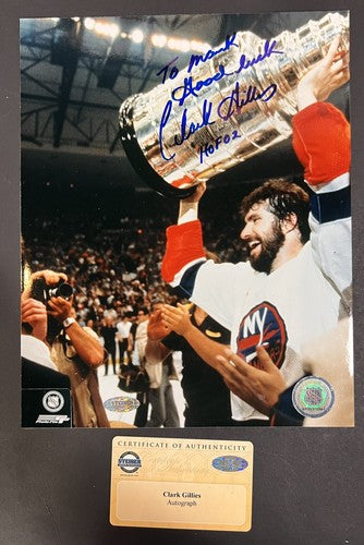 Clark Gillies Signed Islanders 8x10 CUP Photo To Mark Good Luck Hof Auto Steiner