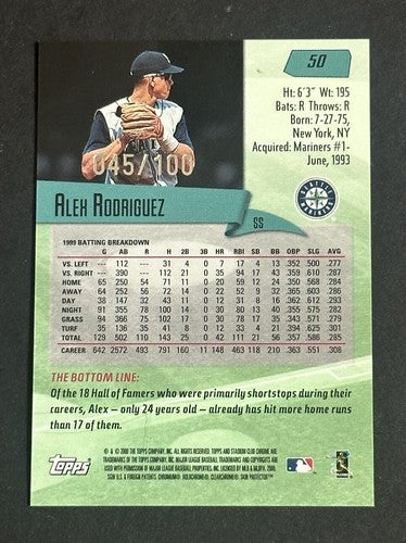 2000 Topps Stadium Club Chrome Alex Rodriguez #50 First Day Issue /100 SSP