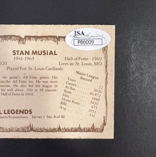 Stan Musial Signed 1980 Cramer Card Mint Bold Auto StL Cardinals HoF JSA COA