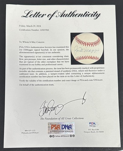 Joe DiMaggio Signed Official AL Baseball NY Yankees PSA 9 Mint Autograph LOA HOF