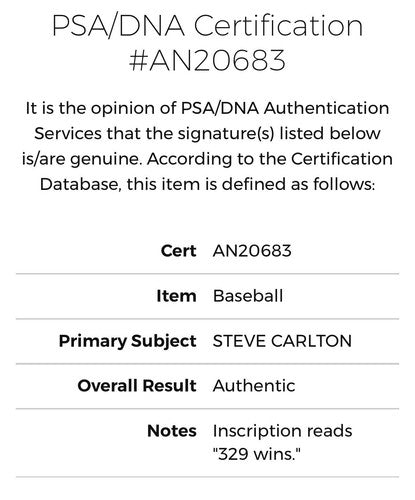 Steve Carlton Signed Official NL Baseball Phillies Lefty 329 Wins Auto PSA HOF