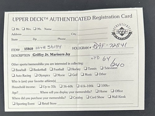 Ken Griffey Jr Signed M & NESS Auth Mariners 1993 TBC Jersey /240 Hof Auto UDA