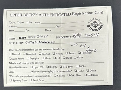 Ken Griffey Jr Signed M & NESS Auth Mariners 1993 TBC Jersey /240 Hof Auto UDA