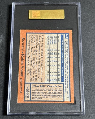 1978 Topps Card #173 Robin Yount BREWERS SGC 8 Mint Razor Sharp Clean Hof