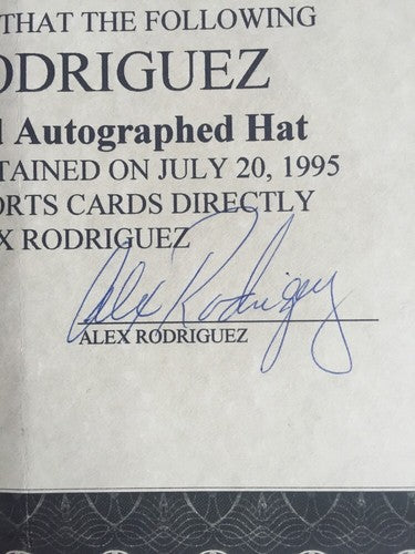 Alex Rodriguez Signed #3 Game used Mariners 1995 rookie Hat Auto W/Millcreek Coa
