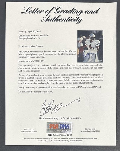 Warren Moon Signed 8x10 Photo Seattle Seahawks HOF 06 PSA 10 GEM MINT AUTO LOA