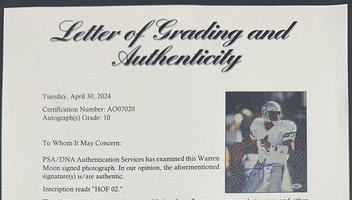 Warren Moon Signed 8x10 Photo Seattle Seahawks HOF 06 PSA 10 GEM MINT AUTO LOA